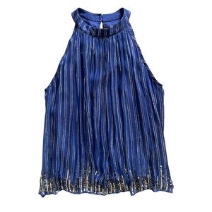 Ranna Gill for Anthropologie Sapphire Gold Metallic Stripe Halter Top